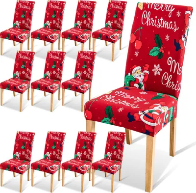 Produktbild von Jayseuw Stuhlhussen Weihnachten Weihnachten Stuhlbezug Digitaldruck Elastische Sitzbezüge Stretch Hohe Rückenlehne Schonbezüge für Christmasel Bank 12er