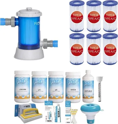 Obrázok produktu pre WAYS - Starostlivosť o bazén - Balík Medium Deluxe & filtračné čerpadlo 5678 L/u & 6 filtrov typu III