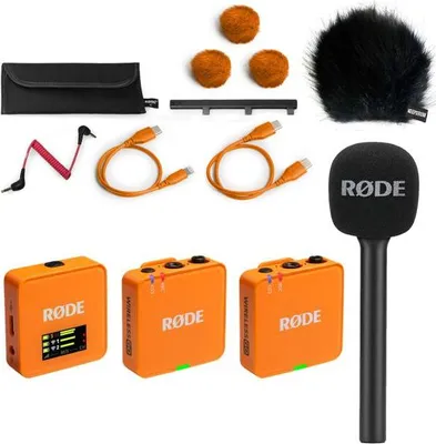 Zdjęcie produktu dla Mikrofon bezprzewodowy Rode GO Gen 3 Orange Interview Set 1 BK