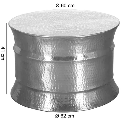 Image de FineBuy Table basse design ronde 60 cm en métal argenté Table de salon en aluminium fabriquée à la main avec finition martelée Table basse ronde orientale en aluminium
