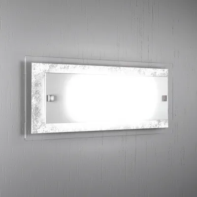 Immagine prodotto di Applique Moderna Tray Metallo Bianco Vetro Foglia Argento 2 Luci E27
