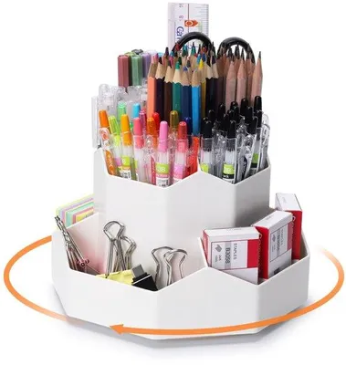 Obrázok produktu pre Uniqoos® Otočný stolový organizér – 360°, 9 priehradiek, veľká kapacita pre 180+ pier, rozmer 13 x 17,8 x 13 cm, kvalitný a ekologický materiál