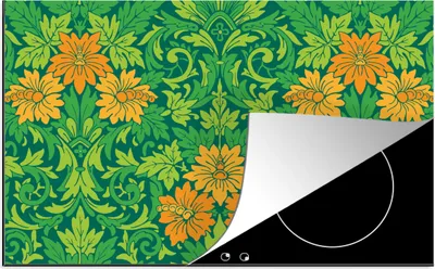 Produktbild von KitchenYeah© Herdabdeckplatte Blätter - Blumen - Boho - Muster , 81x52cm, Küche Deko, Glaskeramikkochfeld Herdabdeckung, Abdeckplatte fùr Kochfeld