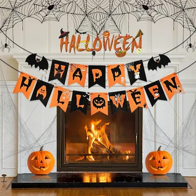 Produktbild von Halloween Girlande Happy Halloween 3M Papier mit Fledermaus Deko Wiederverwendbar
