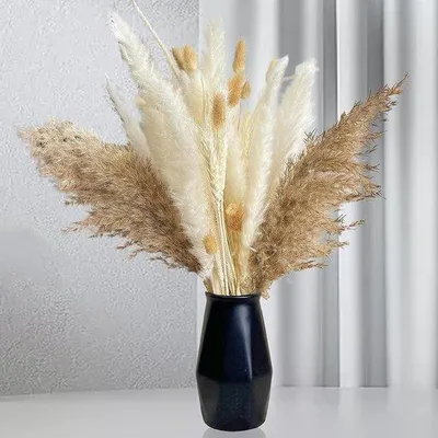 Immagine prodotto di Erba della pampa dai colori naturali, 79 pezzi, bouquet fai da te, fiori secchi per matrimoni, casa, decorazioni boho.