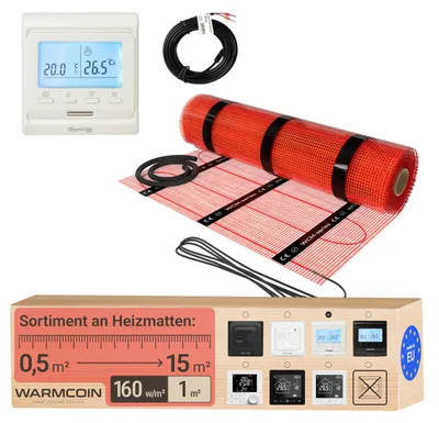 Fußbodenheizungs-Set mit digitalem Thermostat, 1 m², 160 W/m²