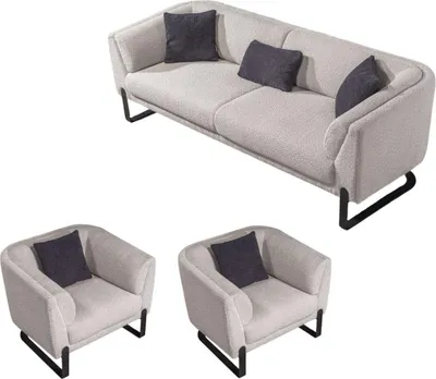 Produktbild von Villa Möbel Sofa Set Savana Grauweiß Stellvariante:3+1+1 Handmade, pflegeleichter Mikrofaser Webstoff