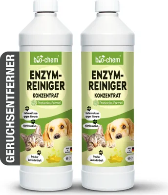 Produktbild von bio-chem Enzymreiniger Konzentrat 2x 1000 ml - Tiefenwirksamer Geruchsentferner gegen Urin, Katzenurin & Hundeurin - Mikrobiologischer Geruchsneutralisierer für Hunde & Katzen Geruch