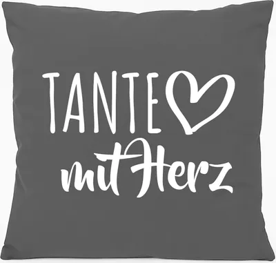 Produktbild von Huuraa Kissen Tante mit Herz 40x40cm mit Füllung Steel Grey Baumwolle Dekokissen Geschenkidee