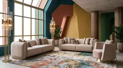 Obrázek produktu pro obývací pokojová sestava: třísedák, křeslo, barva béžová, moderní design