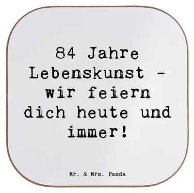 Produktbild von Mr. & Mrs. Panda Tassen Untersetzer Spruch 84. Geburtstag Lebenskunst - Weiß - Geschenk, Holzuntersetzer, für Gläser, garten, gläseruntersetzer, Alter, Tassenuntersetzer