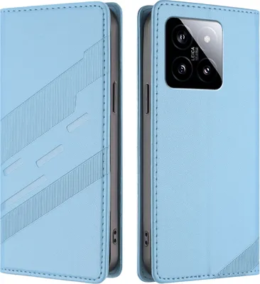 Produktbild von Hülle für Xiaomi 14, Kunstleder Brieftaschen Handyhülle mit Kartenfach und Standfunktion Hellblau
