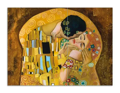 Produktbild von Wallario Herdabdeckplatte aus Glas, Größe 70 x 52 cm 2-teilig, Motiv Der Kuss von Klimt
