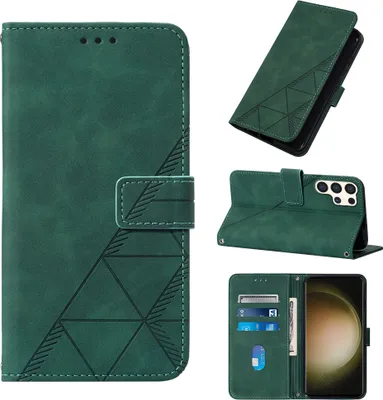 Produktbild von Galaxy S25 Ultra Hülle, Schlank Prägung Leder Kartenfächer Schutzhülle mit Ständer für Samsung Galaxy S25 Ultra Grün