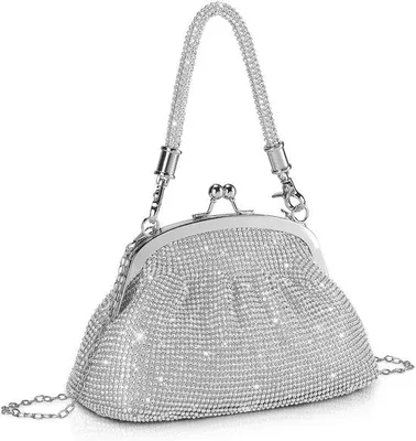 Produktbild von Vintage Frauenabendtasche Silberne Clutch Tasche mit Perlen Retro Schmucktasche für Feiern und Hochzeiten