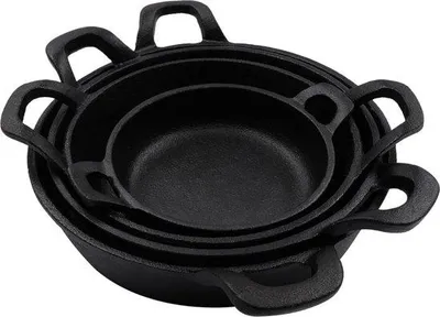 Zdjęcie produktu dla Zestaw 4 patelni żeliwnych w różnych rozmiarach – 20 cm i 12 cm – do serwowania, gotowania i smażenia – nadają się do piekarnika – forma do pieczenia