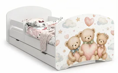 Produktbild von Spielbett & Übergangsbett 160x80cm | Inklusive Matratze und Stauraum | Sicheres Kinderbett Bär & Hase