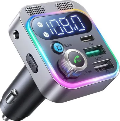 Immagine prodotto di Adattatore Aux Bluetooth 5.3 per auto con trasmettitore FM, suono hi-fi e ricarica rapida