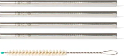 Produktbild von ECO Brotbox - ECO Strohhalme - Short (4er Set) - Strohhalme aus Edelstahl mit Reinigungsbürste