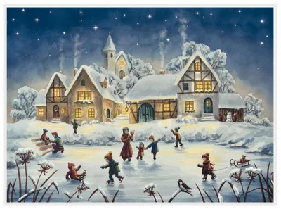 Produktbild von Adventskalender Schlittschuhlaufen vor dem Dorf Nostalgischer Adventskalender