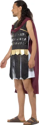 A man wearing a Roman gladiator costume.