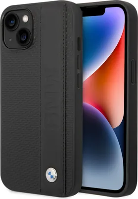 Image de BMW iPhone 14 & 13 Hardcase Backcover - Textured & Logo Stripe - Noir