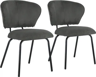 Image de Lot de 2 chaises en velours côtelé gris foncé NILSA