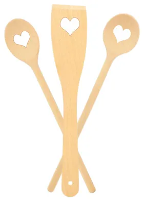 Kochlöffel-Set mit Herz, 30 cm, Buchenholz, 3-teilig