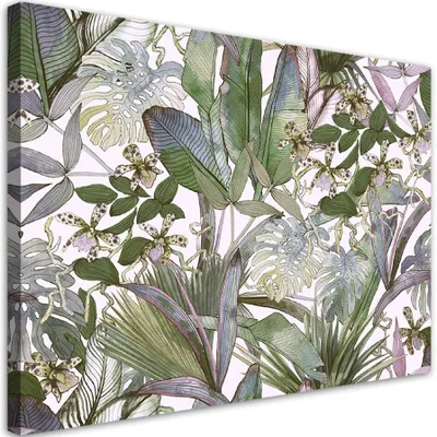 Produktbild von Leinwandbild Tropische Monstera-Blätter 120x80 Feeby Grün bild für die wand bereit zum aufhängen