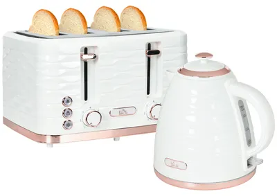 Produktbild von HOMCOM Wasserkocher-Toaster-Set mit 1,7 L Wasserkocher, 4 Scheiben-Toaster Creme