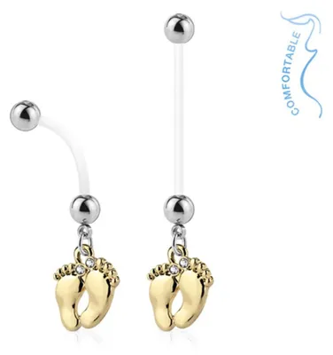 Produktbild von Schwangerschafts-Piercing: Bauchnabelpiercing für Schwangere „Füße“ Gold