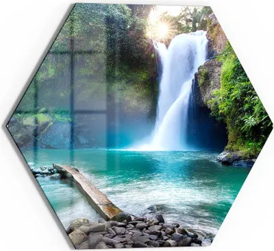 Produktbild von DEQORI Glasbild Echtglas 40x35 cm 'Tegenungan Wasserfall' Wandbild Bild modern Deko