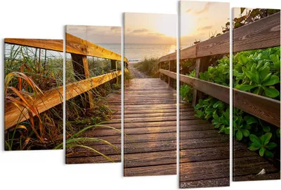 Produktbild von Bild auf Leinwand - Leinwandbild - Fußgängerbrücke Meer Strand Ufer - 150x100cm - Wand Bild - Wanddeko - Leinwanddruck - Bilder - Kunstdruck - Leinwand bilder - Wandkunst - EG150x100-2617