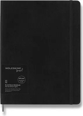 A black Moleskine Smart Notebook is shown flat against a white background.