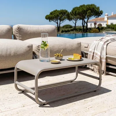 Produktbild von Tisch Basse de Jardin aus Metall 85x40x30 cm beige - Oviala Mixi