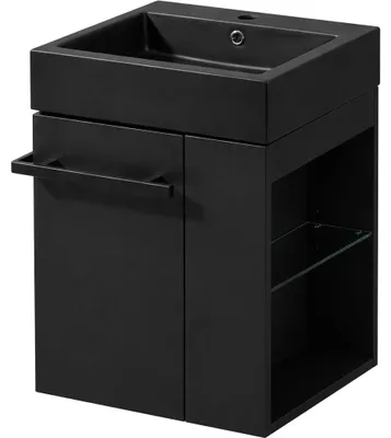 Obrázok produktu pre CERANO – Kúpeľňová skrinka Esme – matná čierna + umývadlo z liateho mramoru – matná čierna – 45 x 45 x 62,5 cm