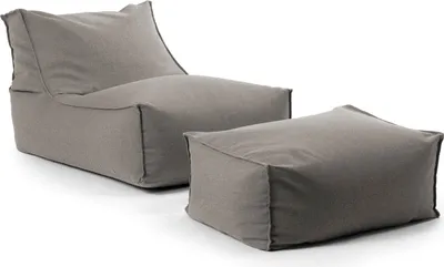 Produktbild von mokebo® Outdoor Sitzsack und Pouf für Kinder & Erwachsene 'Der Sundowner', Bean Bag mit Füllung oder Bodenkissen für Indoor & Outdoor, auch als Liegekissen, Relaxliege mit Hocker in Steingrau
