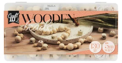 Zdjęcie produktu dla Zestaw drewnianych koralików Creative Craft Group ze sznurkiem, 130 g