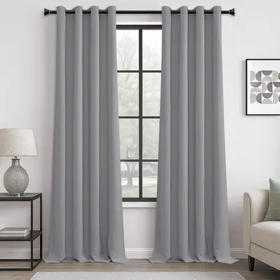 Produktbild von Vorhänge für das Wohnzimmer, Gardinen, Schals, Set aus 2 Stück, mit Ösen, hellgrau, 250 cm lang, 140 cm breit