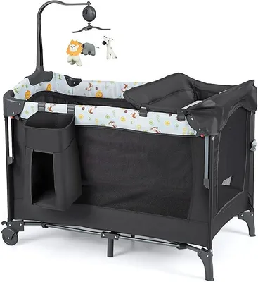 Imagen del producto de Cuna auxiliar para bebé, 4 en 1, con estructura plegable, colchón y cambiador (colchón gris)