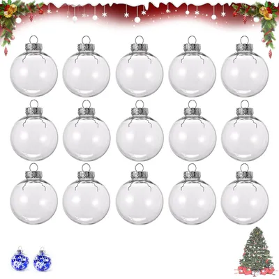 15 transparente Weihnachtskugeln aus Kunststoff, befüllbar, rund