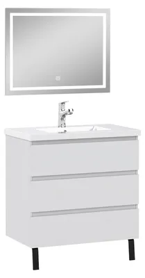 Image de Acezanble Meuble Salle de Bain - 3 Tiroirs et Vasque, miroir led, MDF, Blanc Mat 79cm