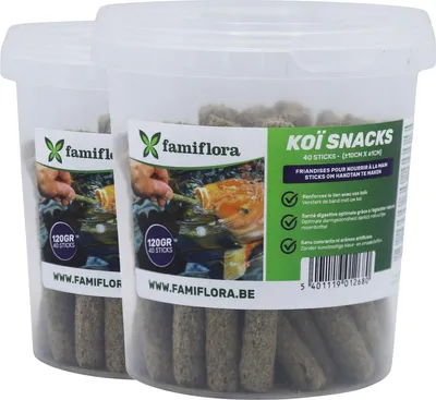 Produktbild von 2x Koi Sticks 1L (120g) - Schwimmendes Koifutter - Handzahme Fütterung - Mit Hagebutte & Vitamin C - Leicht verdauliche Fischsticks - 1 Liter - ±40 Sticks (120g) - Ideal für Handzahme