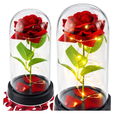 Immagine prodotto di Rosa eterna con cupola in vetro e cristalli LED, 21,5 cm, decorazione