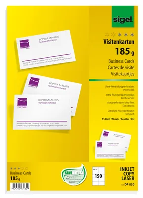 Produktbild von SIGEL DP830 Visitenkarten, microperforiert, 185 g/m², hochweiß, 150 Stück