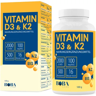 Produktbild von Vitamin D3 + K2 MK-7 – 500 Tabletten – 2000 I.E. Vitamin D3 – 16 Monate Vorrat