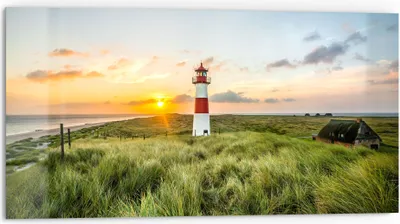 Produktbild von DEQORI Küchenrückwand Glas 80x40 cm 'Leuchtturmliebe' Spritzschutz Bad Rückwand