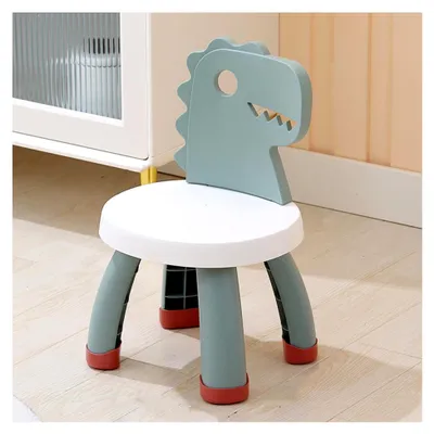 Produktbild von Dinosaurier Kinderstuhl mit Rückenlehne, rutschfester Lernhocker aus Kunststoff, sicherer Stuhl für Kleinkinder in Grün