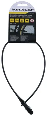 Obrázok produktu pre Zámok na bicykel Dunlop 53 cm - Zámok s číslicami na bicykel, príves, kolobežku a plot - Kompaktný a ľahký káblový zámok - Reťazový zámok so systémom bezpečného kódu - Čierny