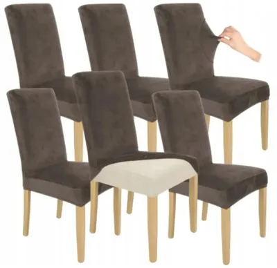 Produktbild von Stuhlhusse Stretch Braun - 6 Stück - Samt - Universal - Esszimmer Stuhlbezug